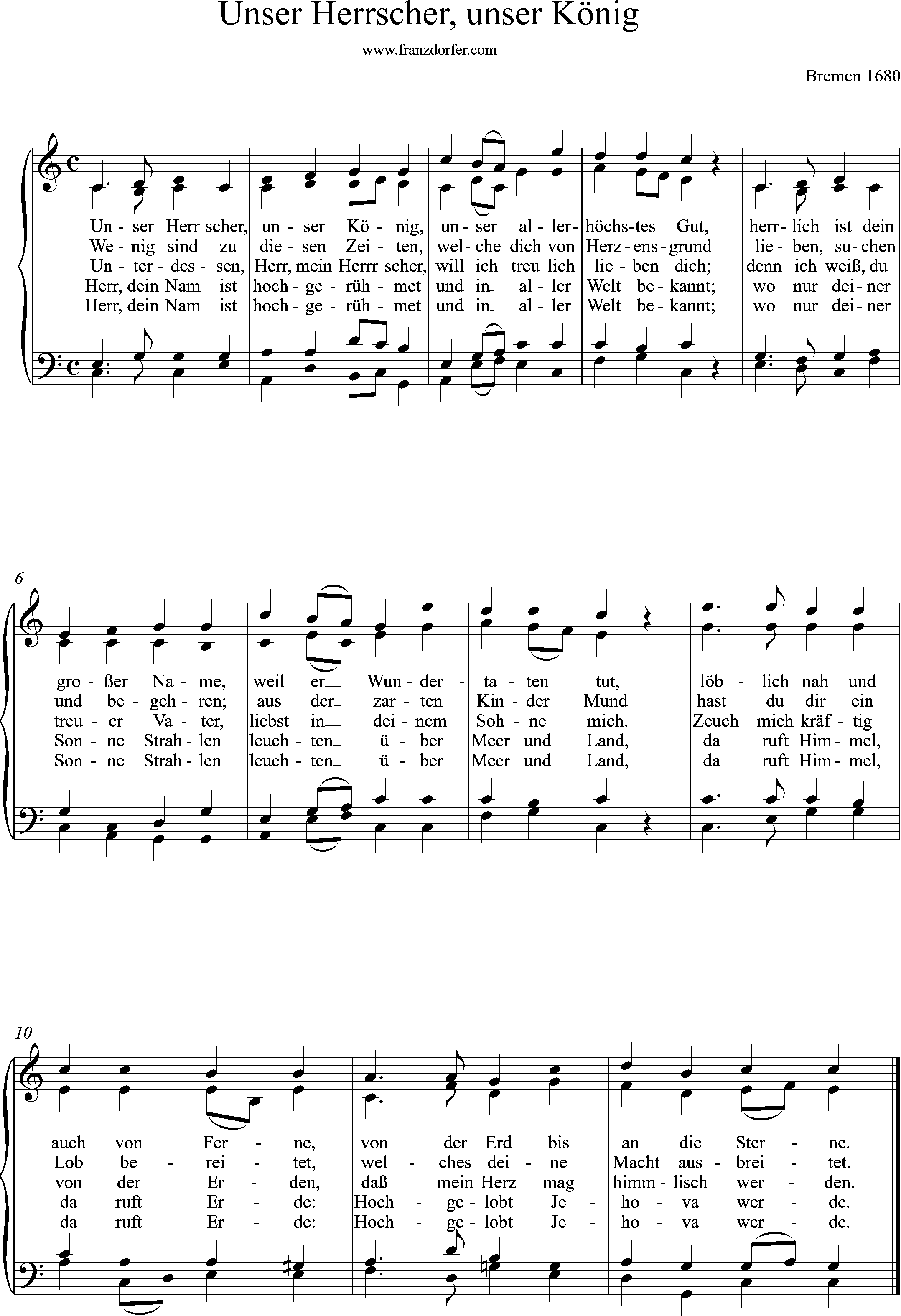 Chor-, Orgelnoten, 4stimmig, Unser Herrscher, unser König